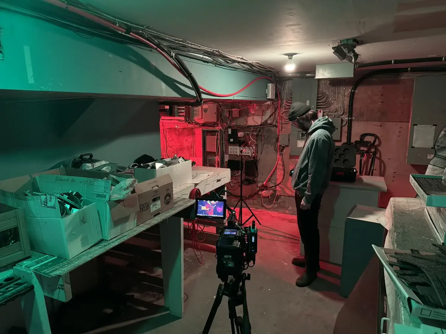 RED KOMODO and lighting setup during Midlife Shuffle production.