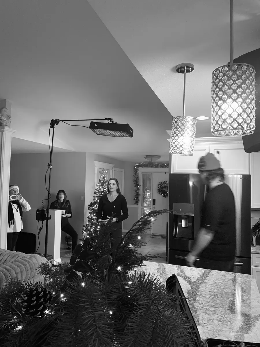 Lighting and camera setup inside the holiday interior for The Letter