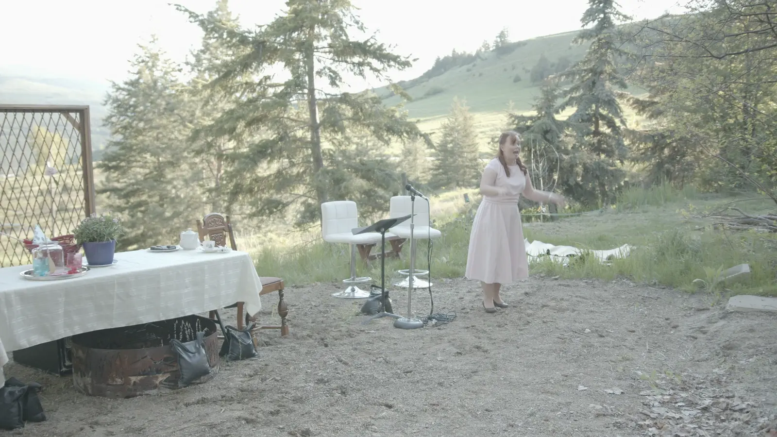 Outdoor stage table and performance setup from The Pink Unicorn.