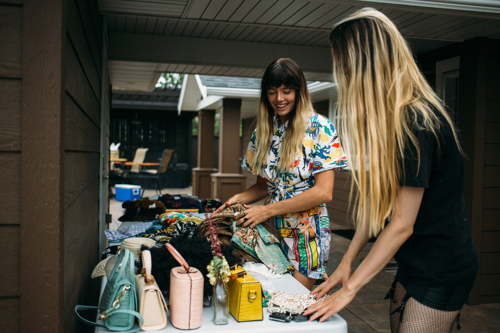 Wardrobe, bags and accessories arranged during the Zeff lifestyle shoot.